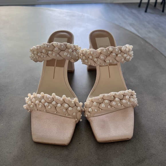 Elegant Pearl-Embellished Tan Heels - Picture 2 of 5
